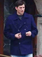 A full style look of the Ashton Kutcher The Beauty Blue Peacoat.