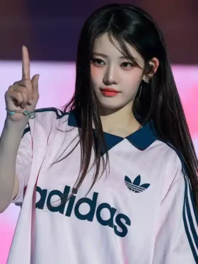 Front view of the Babymonster Rora Adidas Collared Goalie top.