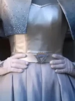 Detailed view of the closure design on the Baker Wicked Wonderland Blue Jacket.