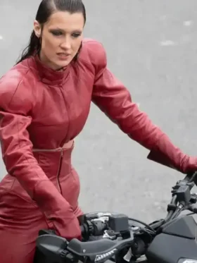 A full style look of the Bella Hadid Red Leather Jacket.