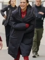 Full style look of the Bella Hadid The Beauty Hooded Coat.