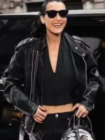 Front view of the Bella Hadid The Beauty Leather Jacket.