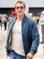 Brad Pitt F1 Blue Bomber Leather Jacket Closure View