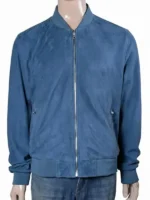Brad Pitt F1 Blue Bomber Leather Jacket Front Look