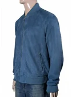 Brad Pitt F1 Blue Bomber Leather Jacket Side View