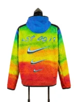 Back View of Rainbow Gradient Fleece Hoodie with Metallic Text and Graphic Detailing