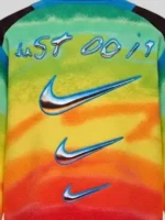 Close-up of the fabric and logos on the CPFM x Nike ACG Balaclava Hoodie.