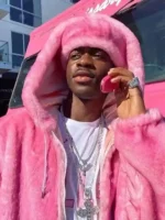 Close-up of the front closure on the Cam Ron Pink Fur Coat.