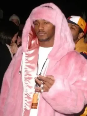 Front view of the iconic Cam Ron Pink Fur Coat.