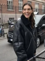 Cardin Oversized Leather Jacket Side Close-Up View