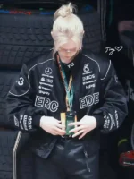 Close-up of the fabric on the Chinese Grand Prix F1 Felix Bomber Jacket.