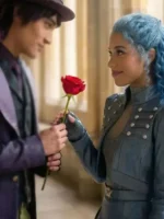 A full style look of the Chloe Blue Leather Jacket.