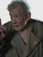 Close-up of the premium fabric on the Christophers Ian McKellen Trench Coat.