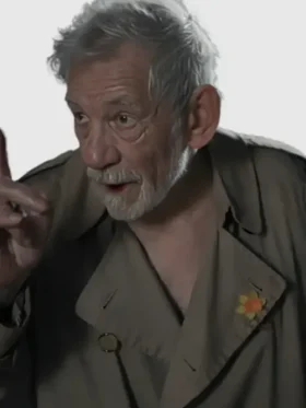 Close-up of the premium fabric on the Christophers Ian McKellen Trench Coat.