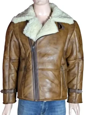 Distressed Shearling Leather Jacket Front Look