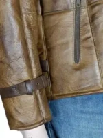 Distressed Shearling Leather Jacket Sleevs View
