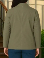 Back view of the vibrant Drama Zendaya Green Cotton Jacket.