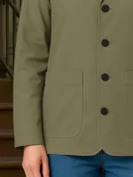 Close-up of the fabric on the Drama Zendaya Green Cotton Jacket.
