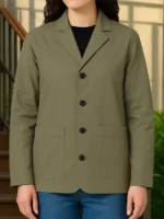 Front view of the Drama Zendaya Green Cotton Jacket.