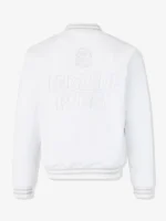 Rear view of the white England Rugby x Undefeated bomber jacket showing tonal details.