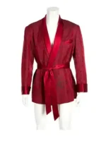 A complete full view of the Hugh Hefner Red Velvet Coat Costume.