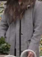 Close-up of the fabric on the Ivana Baquero Grey Jacket.