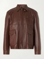 Front view of the Jacob Elordi brown leather jacket from the Netflix Frankenstein screening.