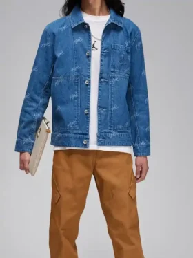 Front view of the Jordan Flight Heritage Denim Jacket.