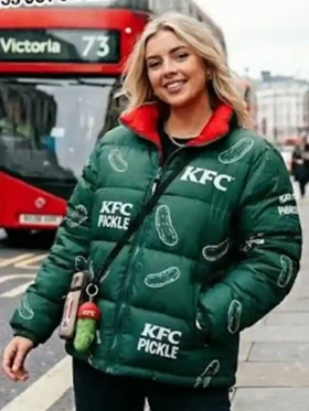 Close-up of the fabric on the KFC UK Pickle Puffer Jacket.
