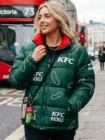 Detailed design view of the KFC UK Pickle Puffer Jacket.