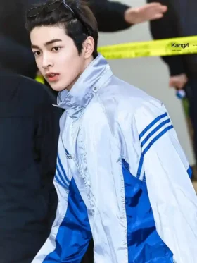 Front view of the Keonho Cortis Silver Striped Track Jacket.