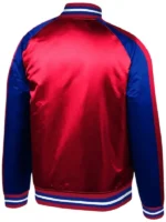 Back view of the vibrant Kings Red and Blue Satin Jacket.