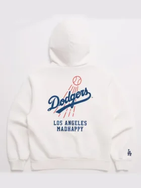 Back view of the Madhappy x MLB Dodgers White Hoodie.