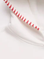 Close-up of the hood closure on the Madhappy x MLB Dodgers White Hoodie.