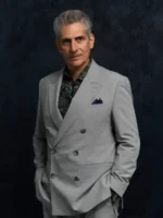 Close-up of the fabric on the Memory of a Killer Dutch Grey Blazer.