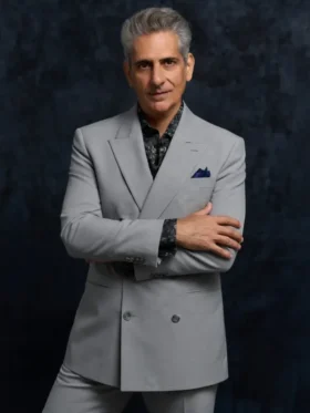 Front view of the Memory of a Killer Dutch Grey Blazer in grey.