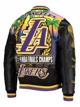 Mens Los Angeles Lakers Pro Standard Black Remix Varsity Full Zip Jacket back view