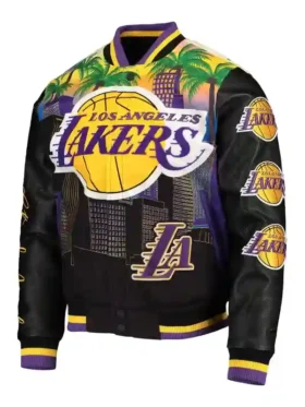 Mens Los Angeles Lakers Pro Standard Black Remix Varsity Full Zip Jacket front view