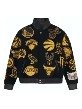 Front view of the OVO NBA Jeff Hamilton Team Icons Jacket.
