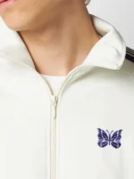 Close-up of the material on the Poly Smooth Track Jacket White.
