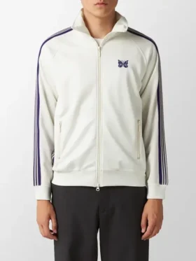 Front view of the clean Poly Smooth Track Jacket White.