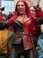 Front view of the vibrant Princess Red Leather Blazer.