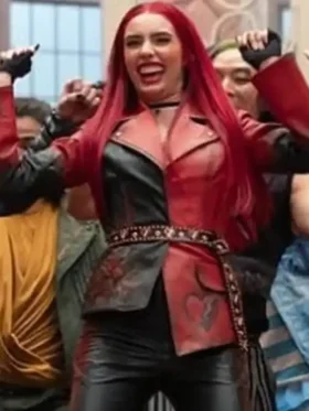 Front view of the vibrant Princess Red Leather Blazer.