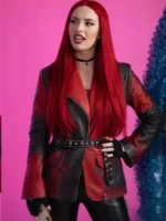 A full style look of the Princess Red Leather Blazer.