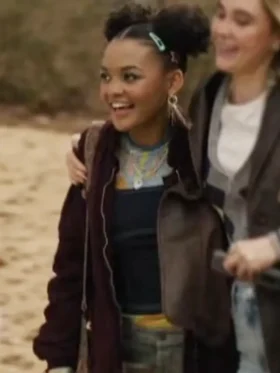 Close-up of the front closure on the Celeste O’Connor Maroon Jacket.