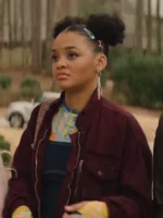 Front view of the classic Scream 7 Celeste O’Connor Maroon Jacket.