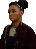 A full style look of the Scream 7 Celeste O’Connor Maroon Jacket.