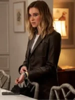 Front view of the classic Scream 7 Isabel May Brown Leather Blazer.