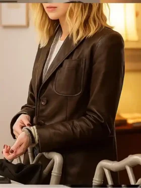 Side profile of the Scream 7 Isabel May Brown Leather Blazer.