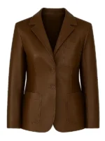 A full style look of the Scream 7 Isabel May Brown Leather Blazer.